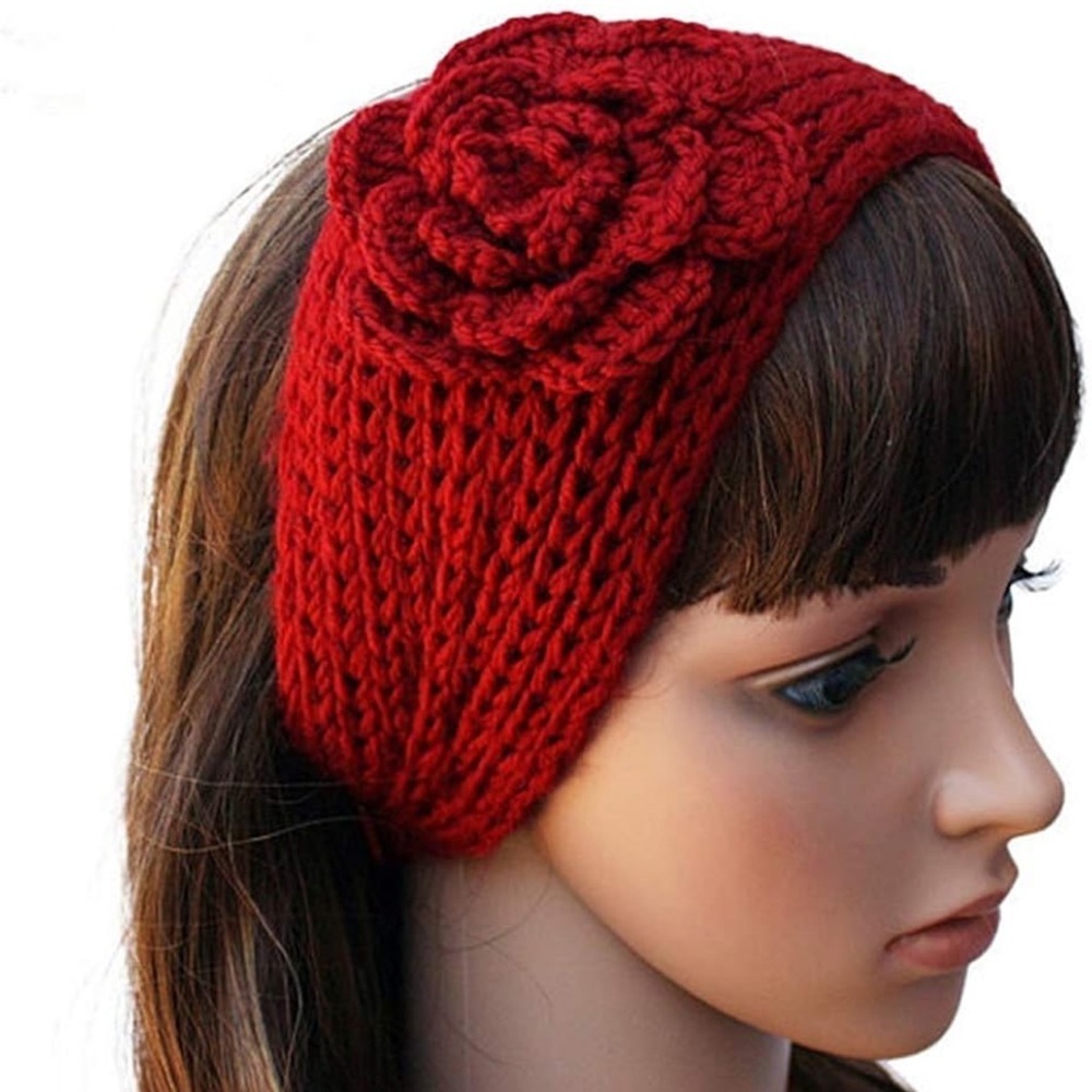 Handmade Crochet Orange Knitted Flower Head Wraps Headband Boho Hat Holiday Ski